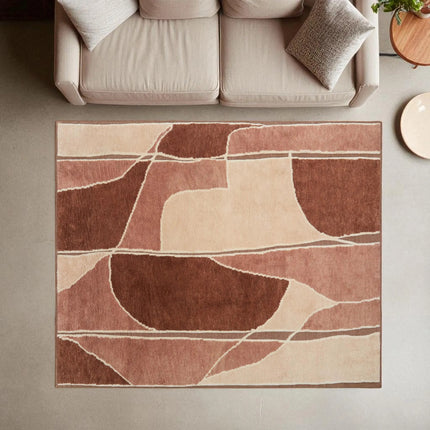 Hand Knotted Warm Earthy Tone Abstract Wool Rug for Living Room Decor