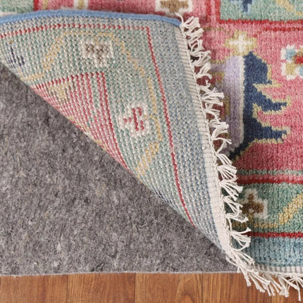 Hand Knotted Pink & Blue Oushak Wool Rug: 9x12 Vintage Floral Carpet