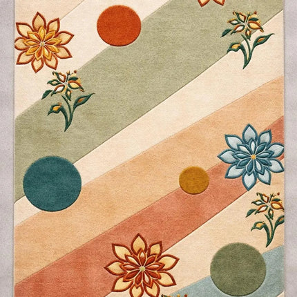 Modern Floral Geometric Hand-Tufted Wool Rug, Multicolor Abstract Designer Area Carpet