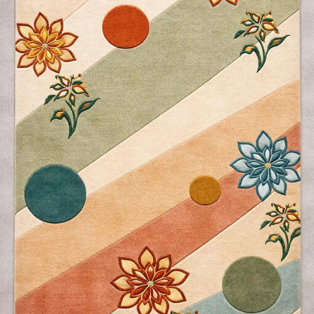 Modern Floral Geometric Hand-Tufted Wool Rug, Multicolor Abstract Designer Area Carpet