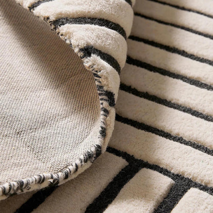Black Striped Hand-Tufted Wool Rug: 8x10 Minimalist Decor