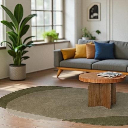 Abstract Irregular Wool Rug: Beige & Green Hand-Tufted Carpet