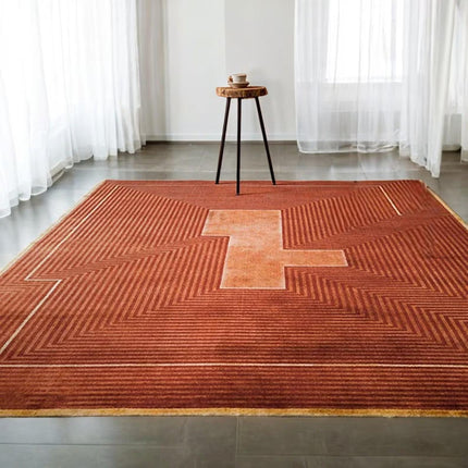 Hand Tufted Geometric Wool Rug 8x10: Rust Modern Area Rug