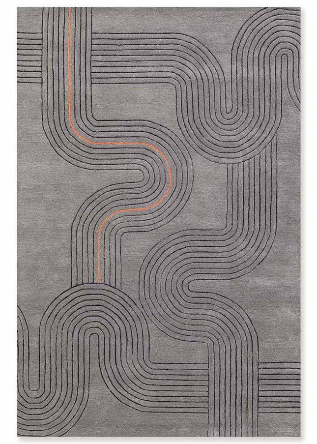 Hand Tufted Wool Rug: Modern Gray Carved Area Rug, 8x10