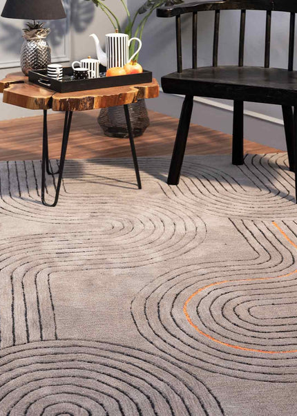 Hand Tufted Wool Rug: Modern Gray Carved Area Rug, 8x10