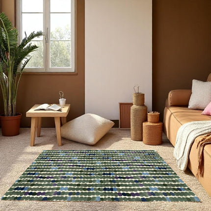Polka Dot Wool & Viscose Rug: Hand-Tufted Modern Colorful Carpet