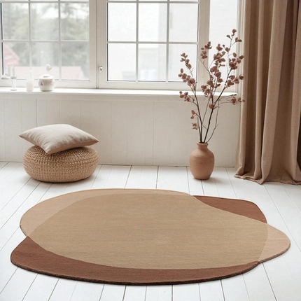 Abstract Irregular Wool Rug: Beige & Green Hand-Tufted Carpet
