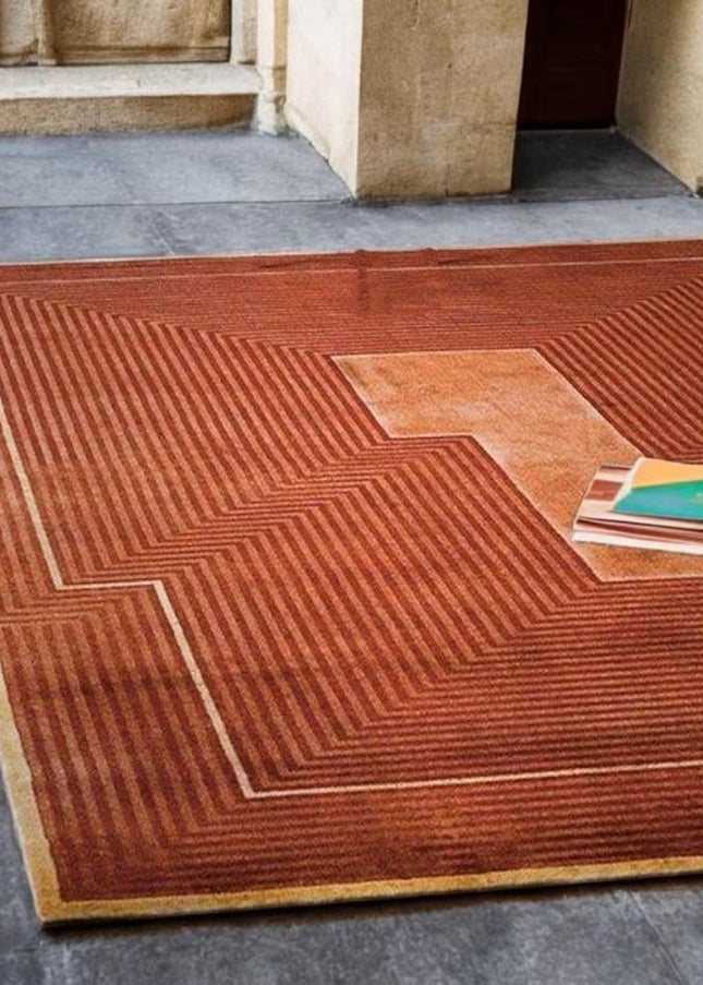 Hand Tufted Geometric Wool Rug 8x10: Rust Modern Area Rug