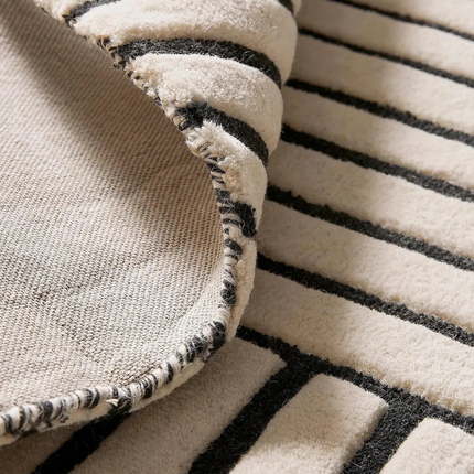 Black Striped Hand-Tufted Wool Rug: 8x10 Minimalist Decor
