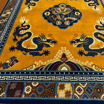 Hand-Knotted Dragon Wool Rug: Indo-Tibetan Boho Decor