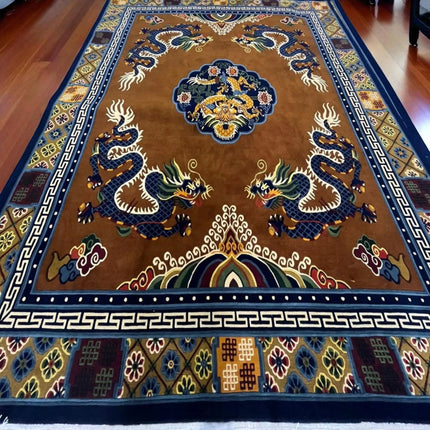 Hand-Knotted Dragon Wool Rug: Indo-Tibetan Boho Decor