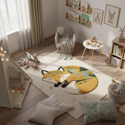 Fox Shape Wool Rug – Hand Tufted Cute Animal Kids Nursery Carpet