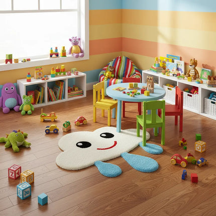 Smiling Cloud Wool Kids Rug – Hand Tufted Raindrop Design Rug