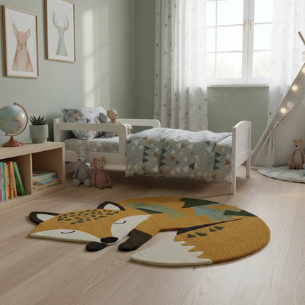 Fox Shape Wool Rug – Hand Tufted Cute Animal Kids Nursery Carpet