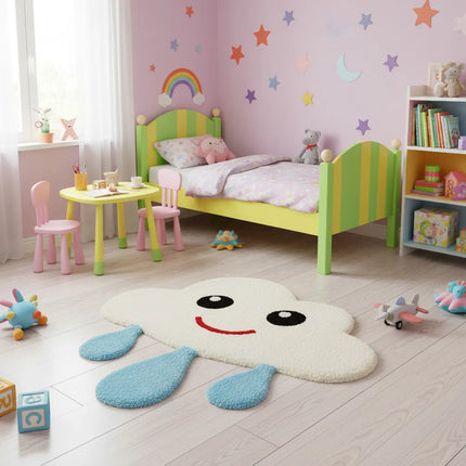 Smiling Cloud Wool Kids Rug – Hand Tufted Raindrop Design Rug