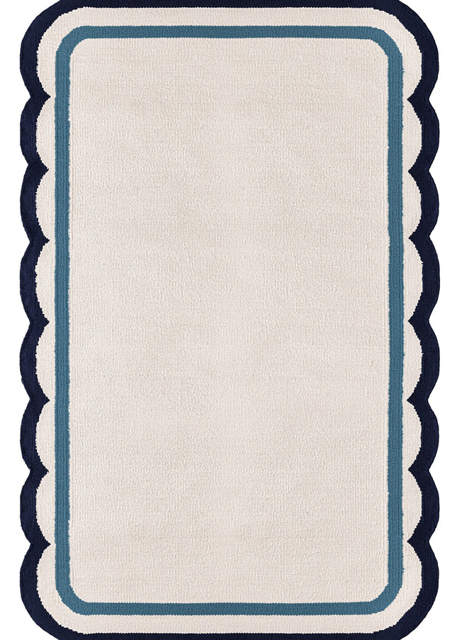 Handwoven Scalloped Wool Rug: Modern Boho Area Rug