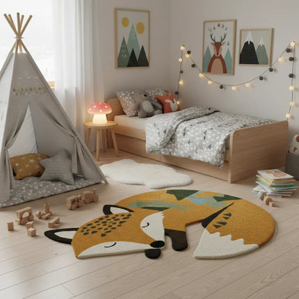 Fox Shape Wool Rug – Hand Tufted Cute Animal Kids Nursery Carpet