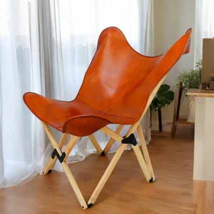 Handmade Tan Brown Butterfly Chair Classic Leather Recliner for Cozy Living Spaces