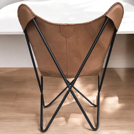 Soft Tan Leather Butterfly Chair Handmade Recliner for Living Room