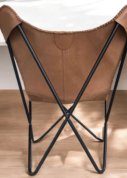 Soft Tan Leather Butterfly Chair Handmade Recliner for Living Room