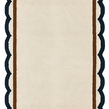 Handwoven Scalloped Wool Rug: Modern Boho Area Rug