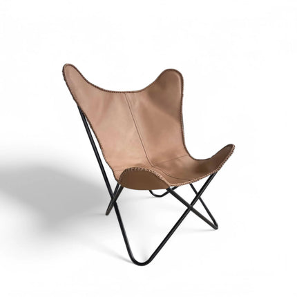 Soft Tan Leather Butterfly Chair Handmade Recliner for Living Room