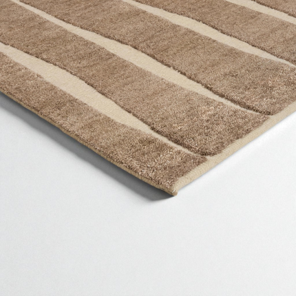 8x10 Abstract Wool Rug – Hand Knotted Beige & Brown Striped