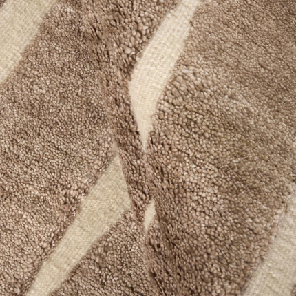 8x10 Abstract Wool Rug – Hand Knotted Beige & Brown Striped