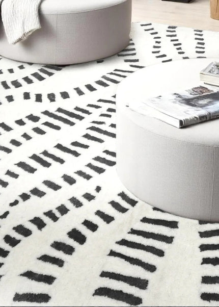 Hand Tufted Zebra Wool Rug: Black & White Modern Decor, 9x12