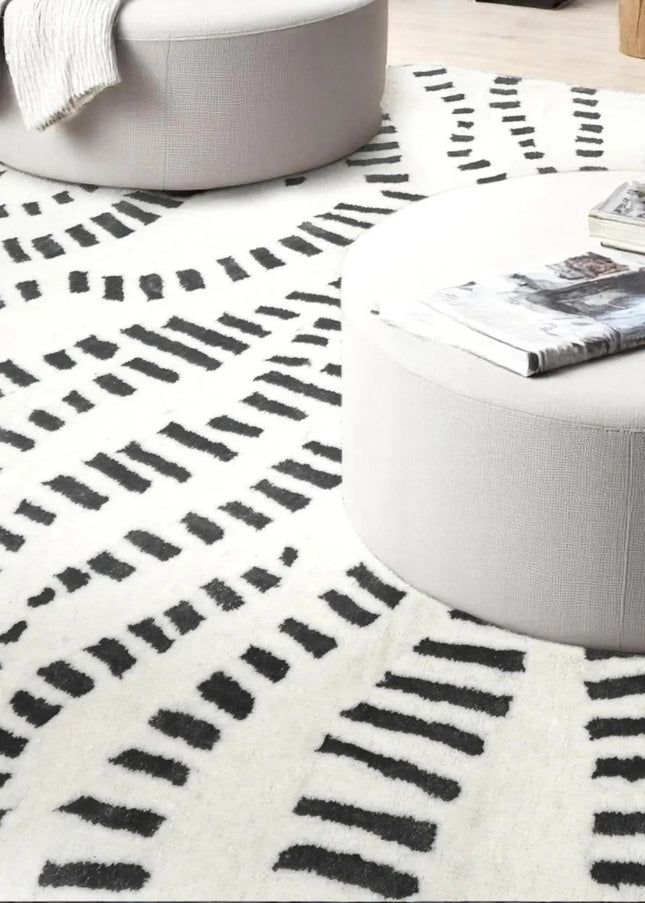 Hand Tufted Zebra Wool Rug: Black & White Modern Decor, 9x12