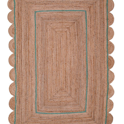 Fern Green Scallop Jute Rug: Hand Braided Boho Rug