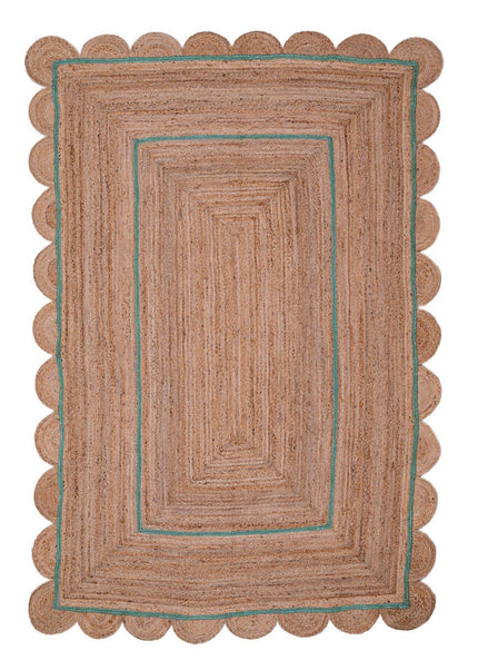 Fern Green Scallop Jute Rug: Hand Braided Boho Rug