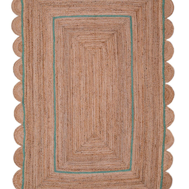 Fern Green Scallop Jute Rug: Hand Braided Boho Rug