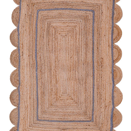 Hand-Braided Jute Runner Rug: Scalloped Dusty Blue Hallway Rug