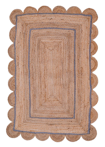 Hand-Braided Jute Runner Rug: Scalloped Dusty Blue Hallway Rug