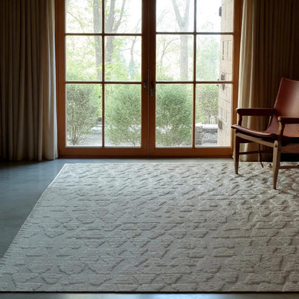 Hand Knotted Ivory Wool Rug: Textured Monochromatic Home Decor, 8x10