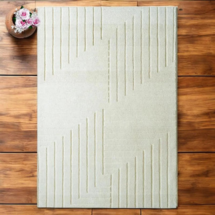 Ivory Wool Area Rug: 8x10 Geometric Hand-Tufted Modern Rug