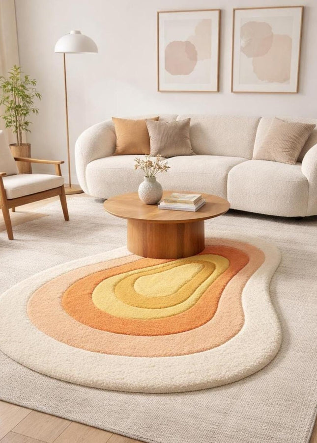 Abstract Hand Tufted Wool Rug, Amber Flow Modern Floor Carpet