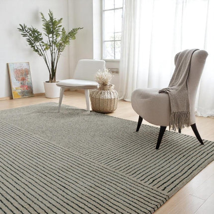 Hand Tufted Wool Rug: Minimalist Blue Stripe Pattern