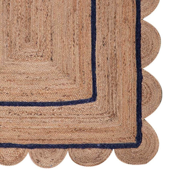 Navy Blue Scalloped Jute Rug: Handmade Eco-Friendly Runner