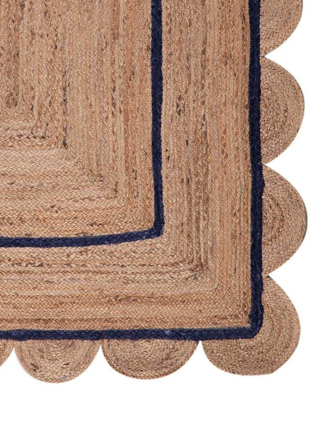 Navy Blue Scalloped Jute Rug: Handmade Eco-Friendly Runner
