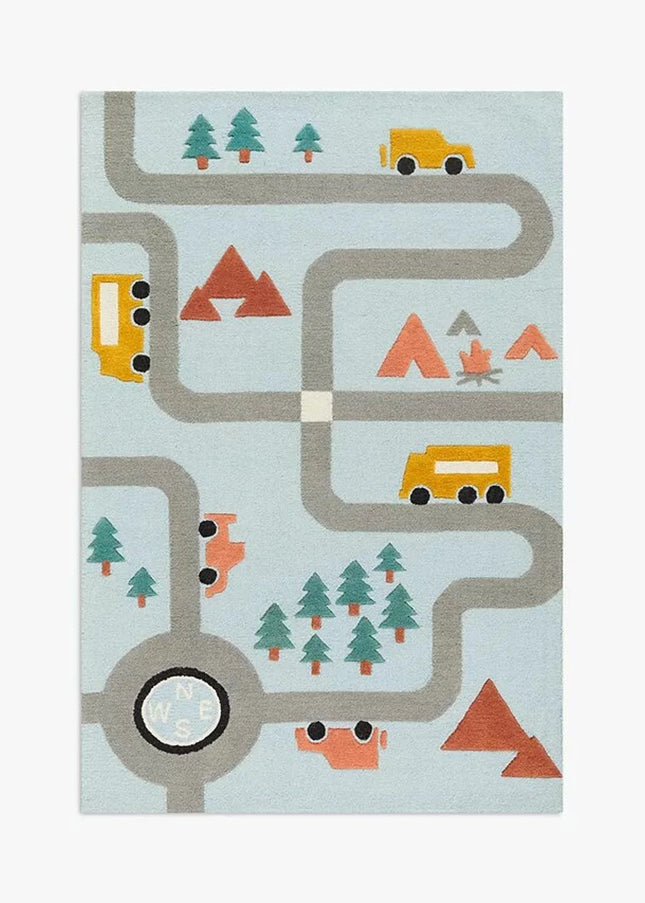 Handmade Wool Kids Rug: Car & Road Playmat, Nonslip Nursery Decor