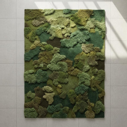 Hand-Tufted Wool Forest Area Rug  Moss Green Organic Abstract Design