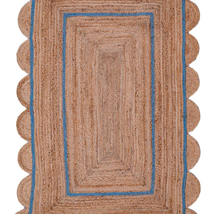 Custom Natural Flint Blue Jute Scallop Runner Rug - Hand-Braided Anti-Slip Area Rug by TheGiftsConnect