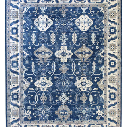 Handwoven Blue Wool Oushak Rug: 8x10 Turkish Area Rug