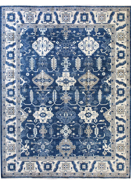 Handwoven Blue Wool Oushak Rug: 8x10 Turkish Area Rug