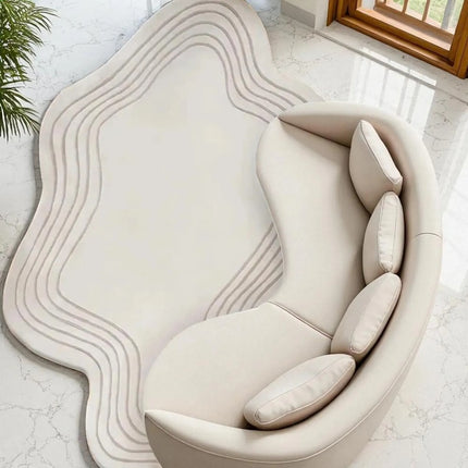 Hand Tufted Wool Rug: Cream Wave Edge, Modern Minimalist Decor