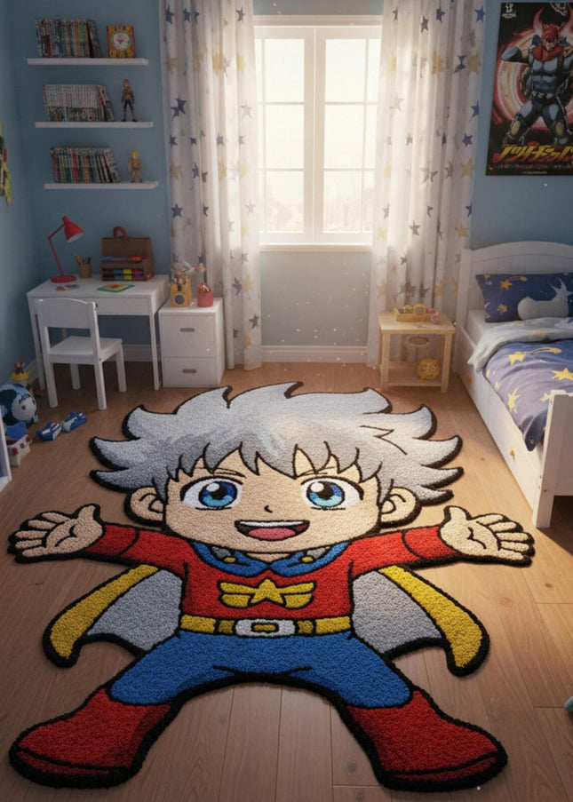 Hand Tufted Superhero Kids Rug, Cartoon Character Playroom Carpet, Fun Boys Room Décor