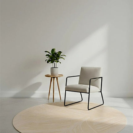 Hand Tufted Round Floral Wool Rug, Soft Beige Modern Living Room Decor