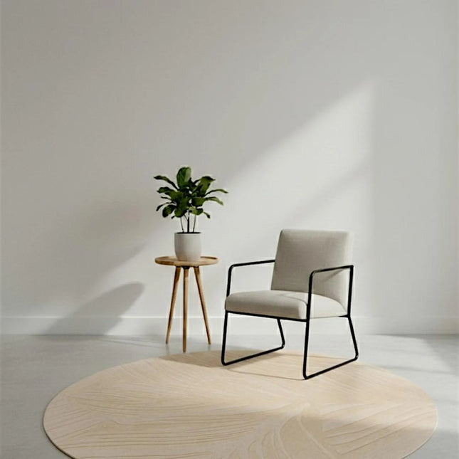 Hand Tufted Round Floral Wool Rug, Soft Beige Modern Living Room Decor